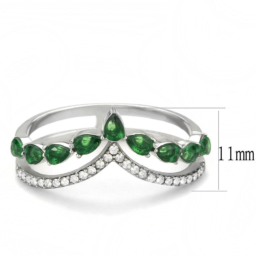 DA347 - High polished (no plating) Stainless Steel Ring with Synthetic Synthetic Glass in Emerald-1