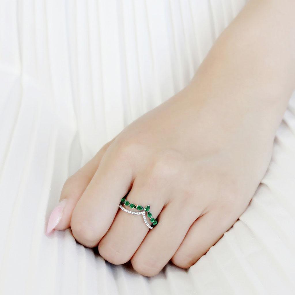 DA347 - High polished (no plating) Stainless Steel Ring with Synthetic Synthetic Glass in Emerald-4