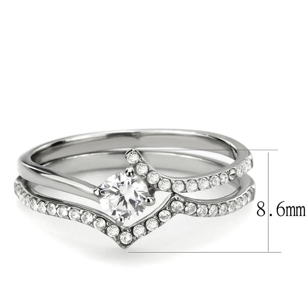 DA350 - High polished (no plating) Stainless Steel Ring with AAA Grade CZ  in Clear-1