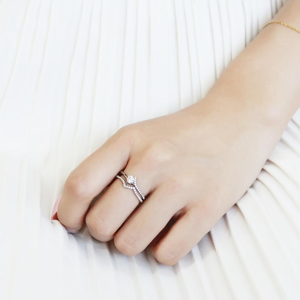 DA350 - High polished (no plating) Stainless Steel Ring with AAA Grade CZ  in Clear-4