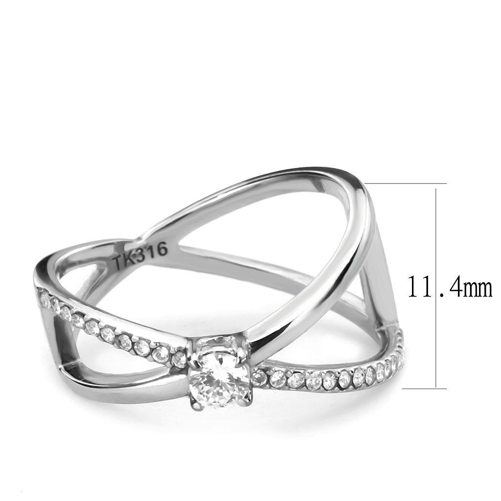 DA351 - High polished (no plating) Stainless Steel Ring with AAA Grade CZ  in Clear-1