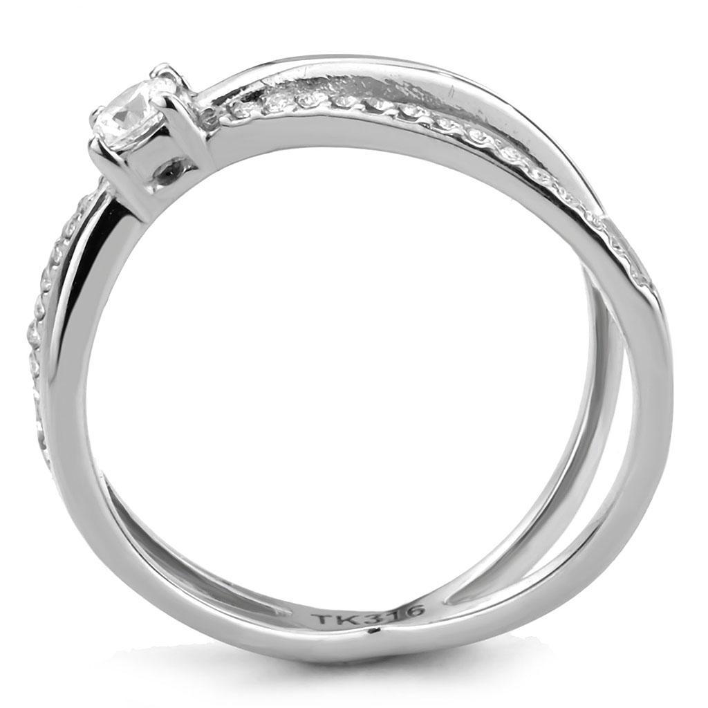 DA351 - High polished (no plating) Stainless Steel Ring with AAA Grade CZ  in Clear-2