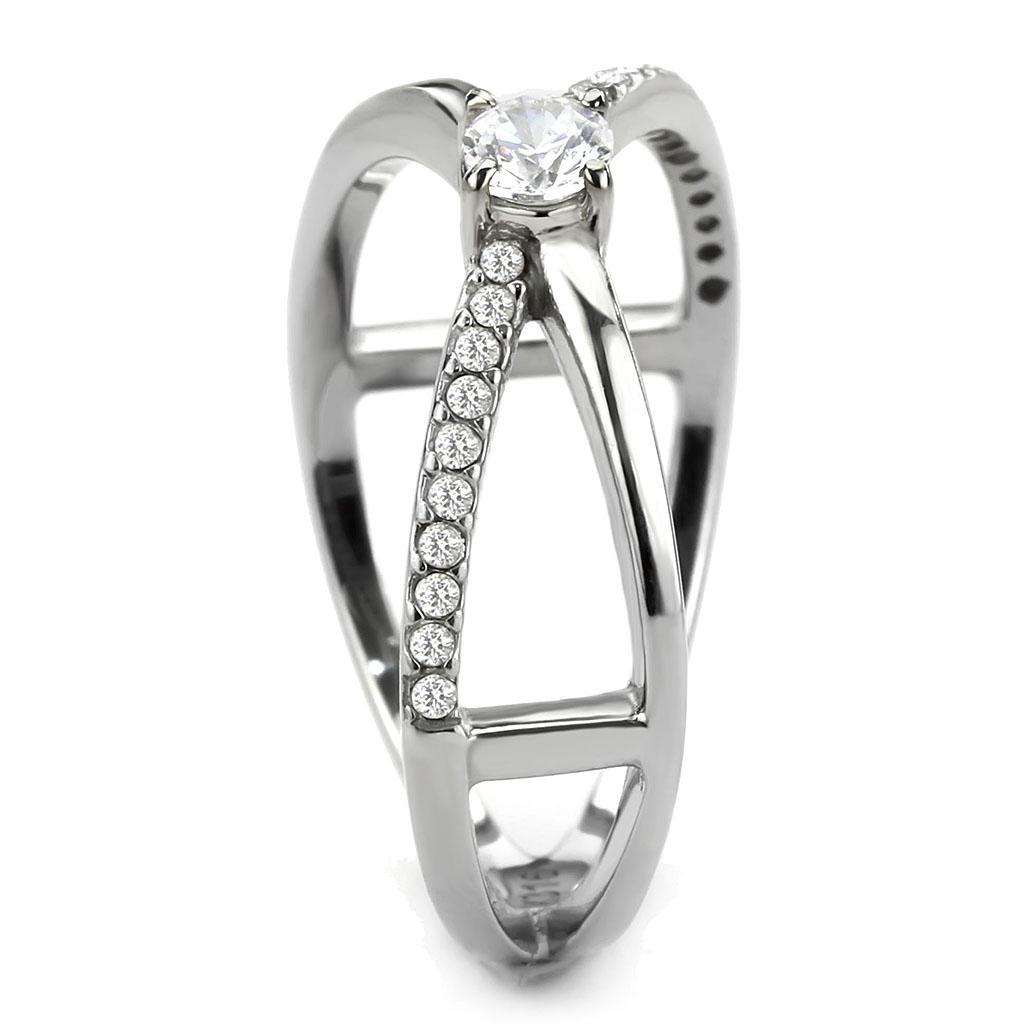 DA351 - High polished (no plating) Stainless Steel Ring with AAA Grade CZ  in Clear-3