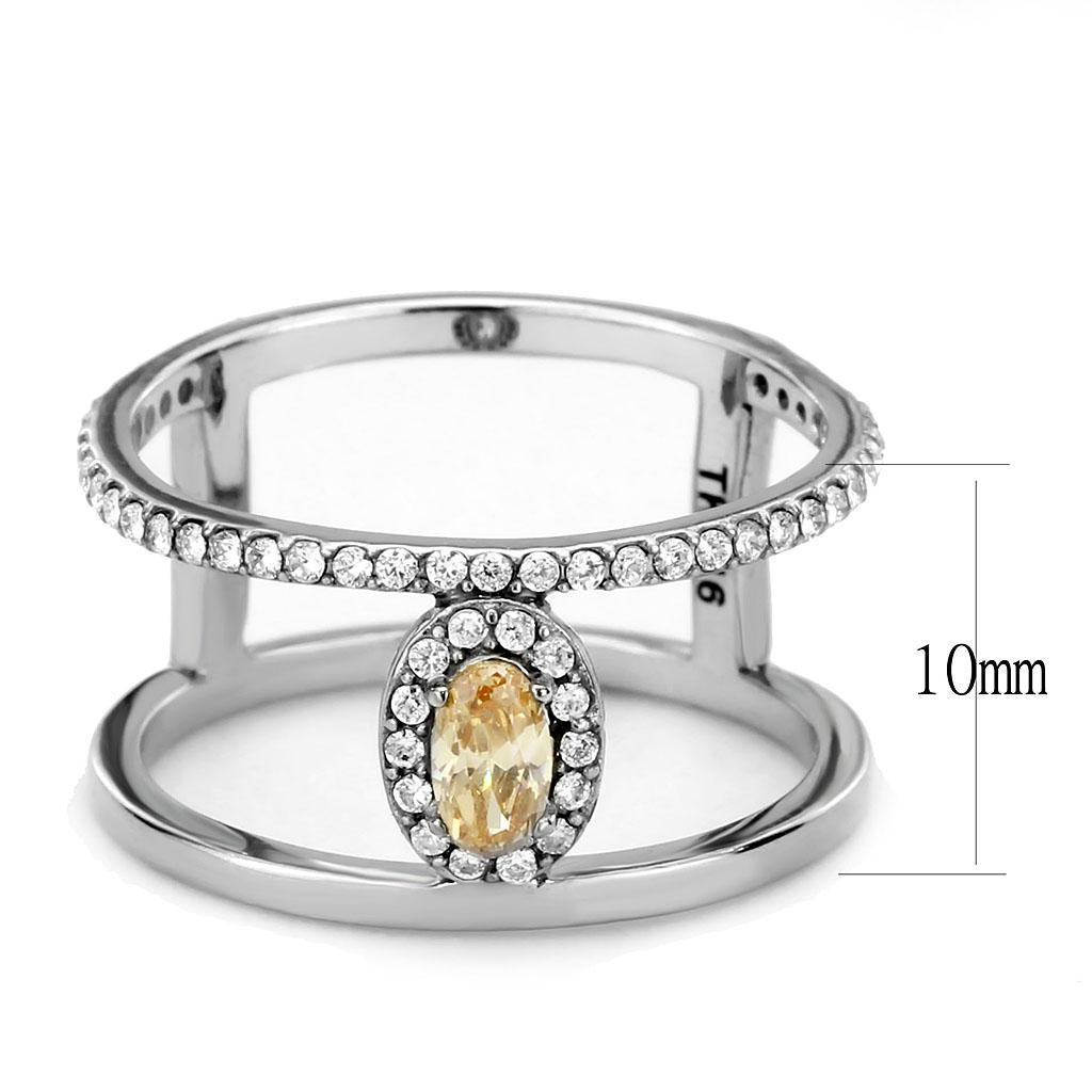 DA352 - High polished (no plating) Stainless Steel Ring with AAA Grade CZ  in Champagne-1