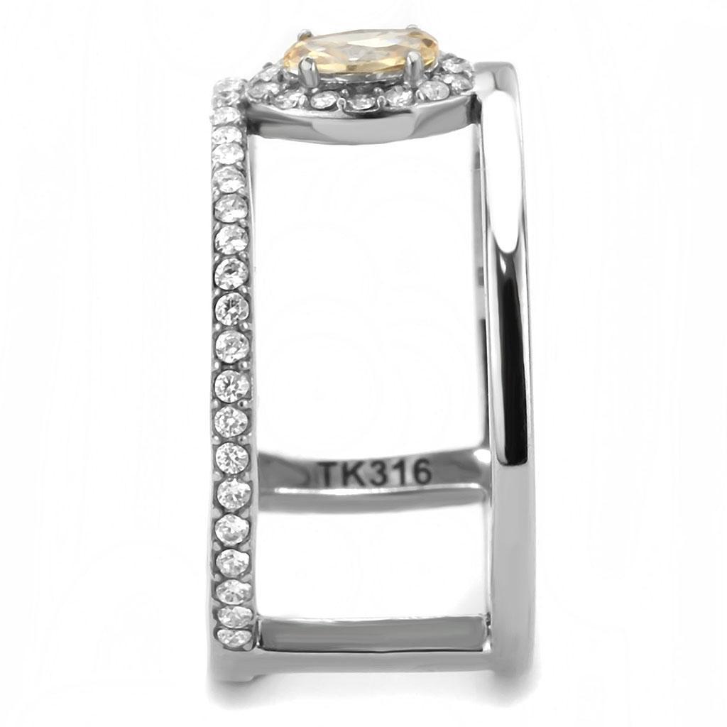 DA352 - High polished (no plating) Stainless Steel Ring with AAA Grade CZ  in Champagne-3