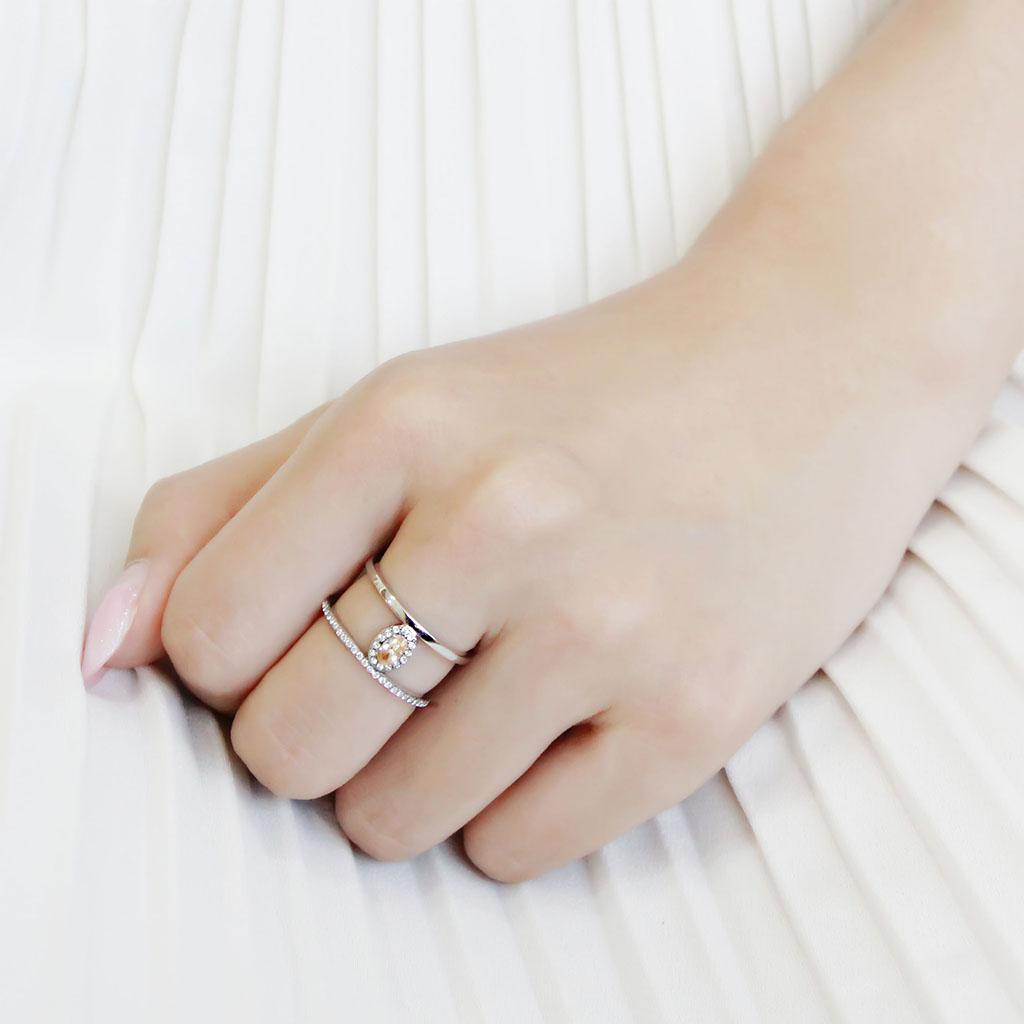 DA352 - High polished (no plating) Stainless Steel Ring with AAA Grade CZ  in Champagne-4