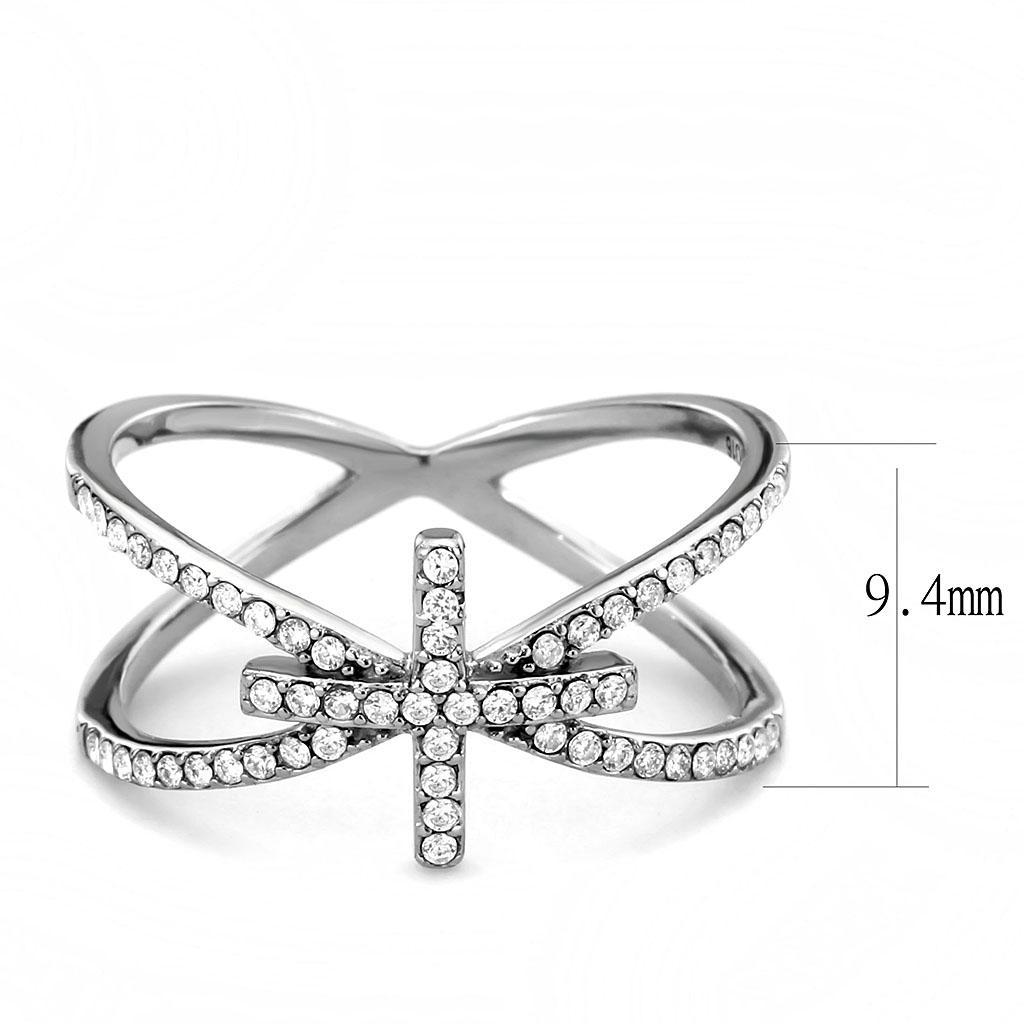 DA353 - High polished (no plating) Stainless Steel Ring with AAA Grade CZ  in Clear-1