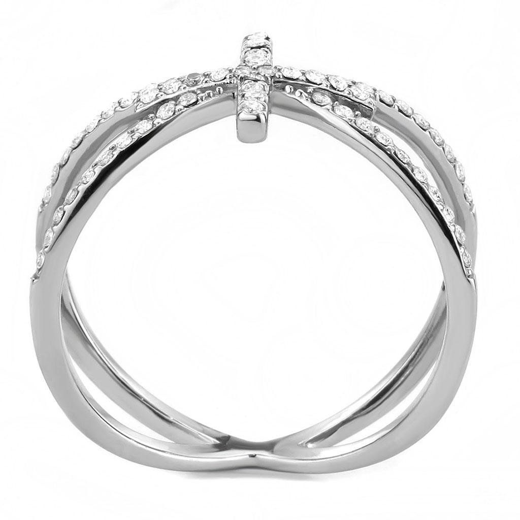 DA353 - High polished (no plating) Stainless Steel Ring with AAA Grade CZ  in Clear-2