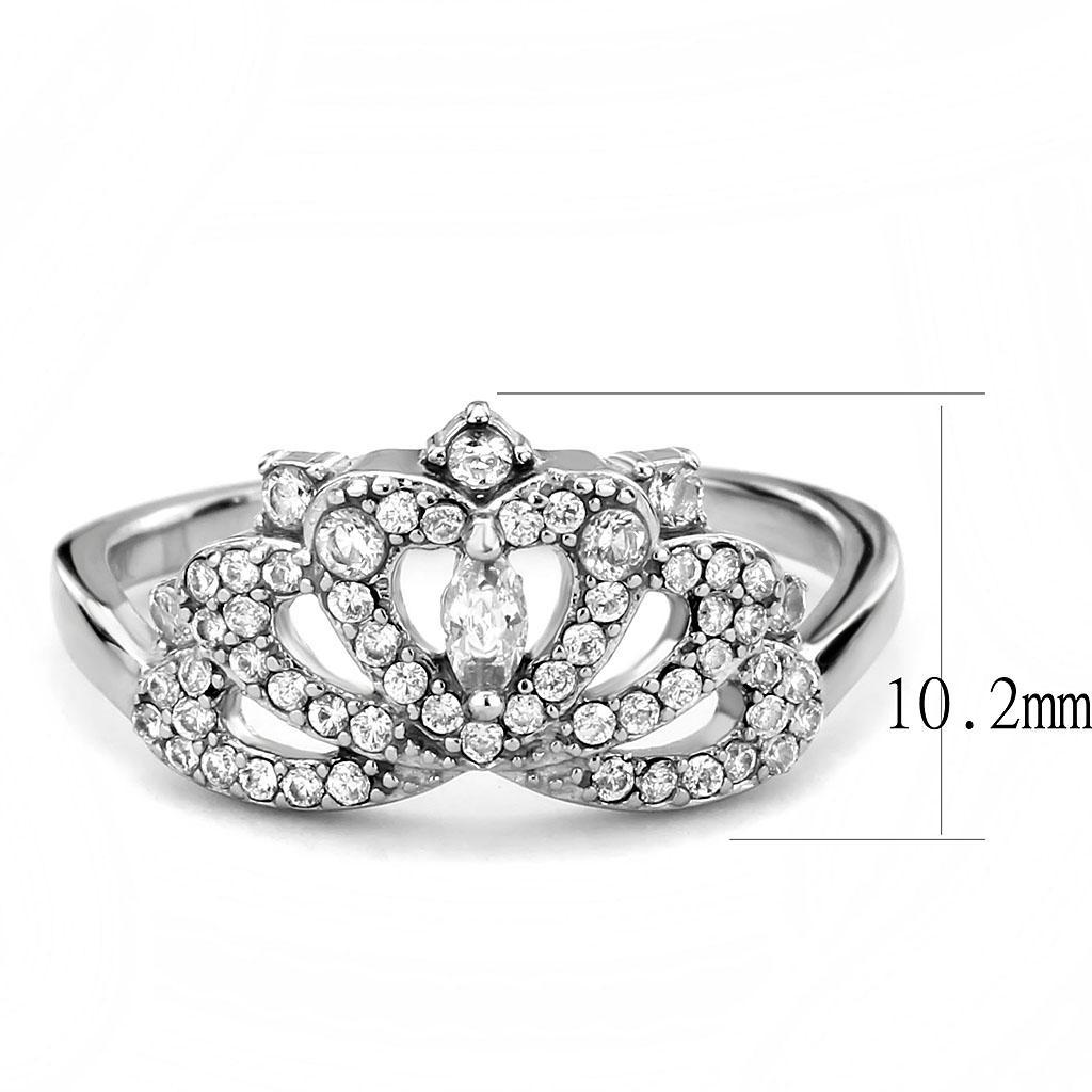 DA354 - High polished (no plating) Stainless Steel Ring with AAA Grade CZ  in Clear-1