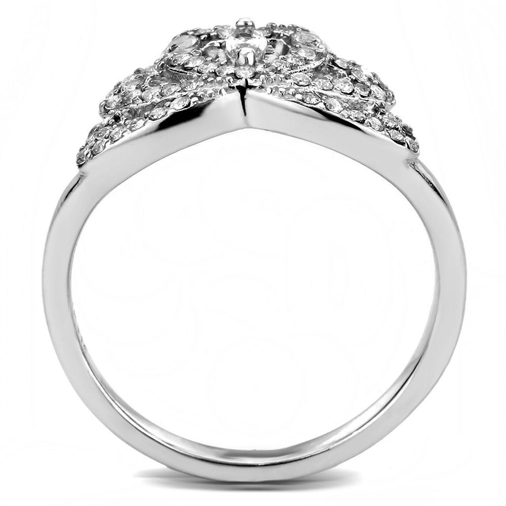 DA354 - High polished (no plating) Stainless Steel Ring with AAA Grade CZ  in Clear-2