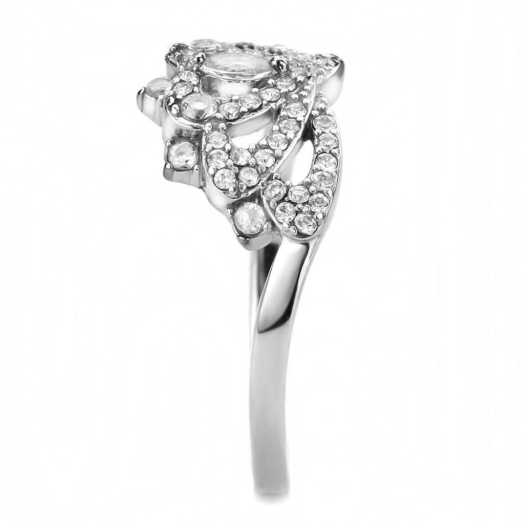 DA354 - High polished (no plating) Stainless Steel Ring with AAA Grade CZ  in Clear-3