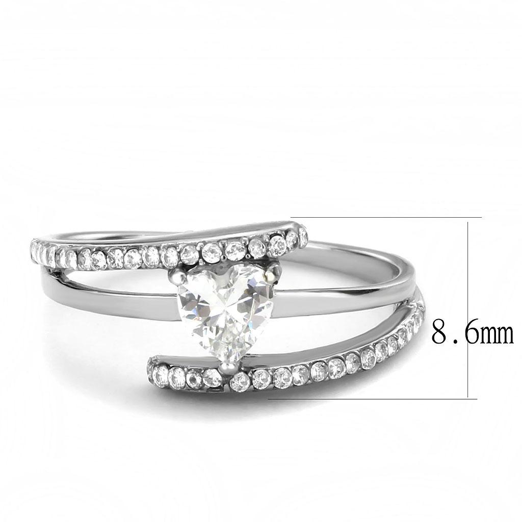 DA355 - High polished (no plating) Stainless Steel Ring with AAA Grade CZ  in Clear-1