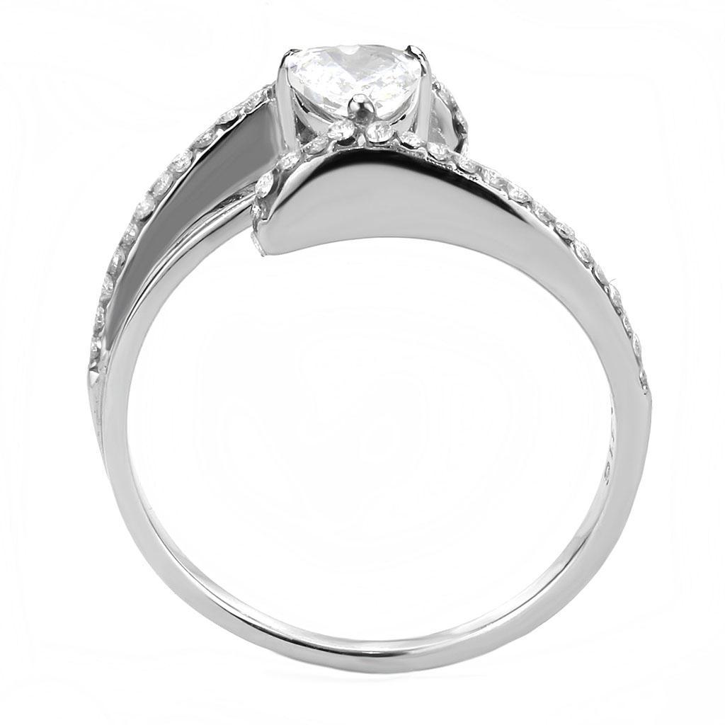 DA355 - High polished (no plating) Stainless Steel Ring with AAA Grade CZ  in Clear-2