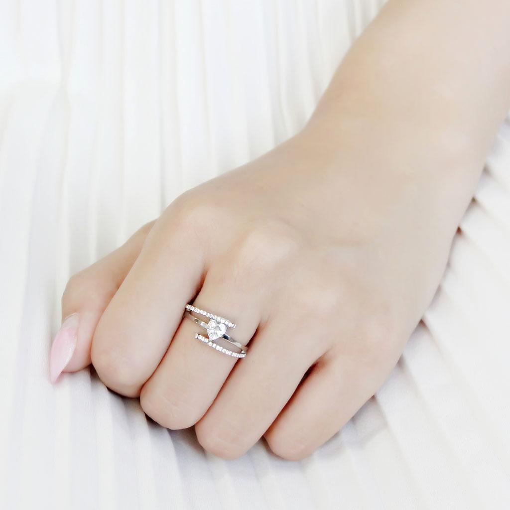 DA355 - High polished (no plating) Stainless Steel Ring with AAA Grade CZ  in Clear-4