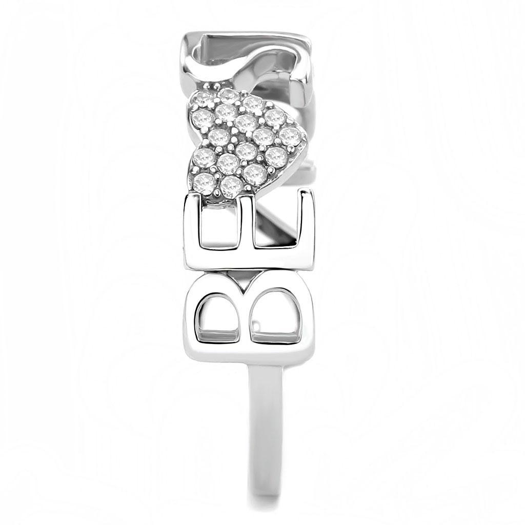 DA356 - High polished (no plating) Stainless Steel Ring with AAA Grade CZ  in Clear-3