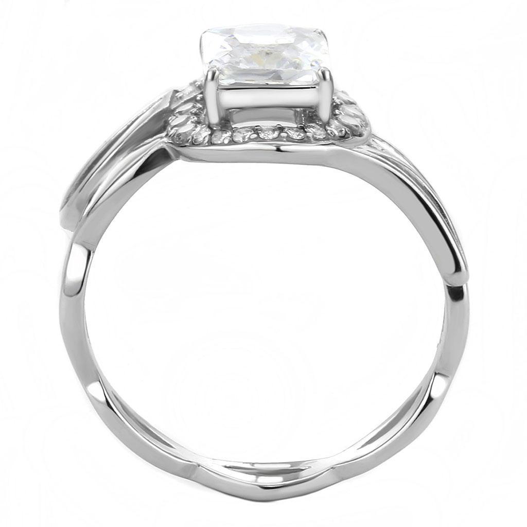 DA357 - High polished (no plating) Stainless Steel Ring with AAA Grade CZ  in Clear-2