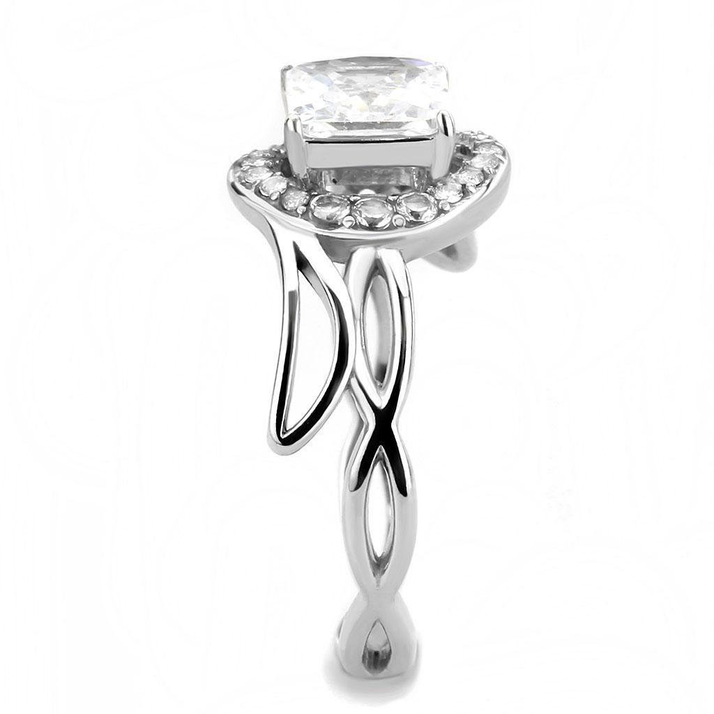DA357 - High polished (no plating) Stainless Steel Ring with AAA Grade CZ  in Clear-3