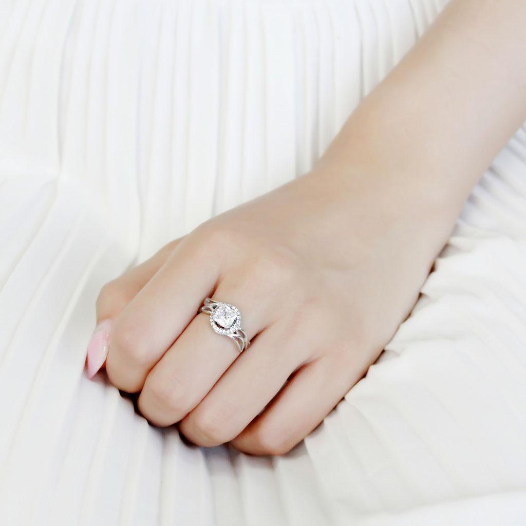 DA357 - High polished (no plating) Stainless Steel Ring with AAA Grade CZ  in Clear-4