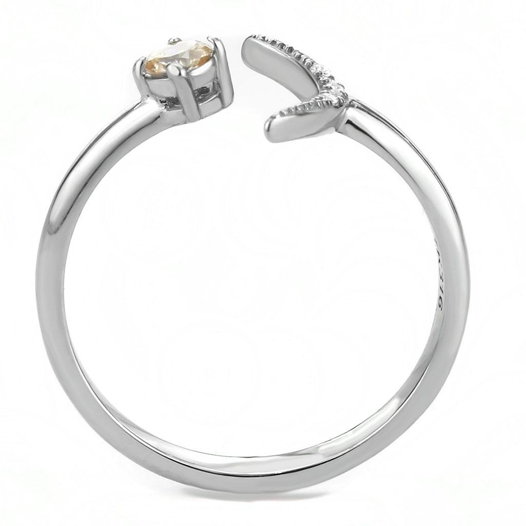 DA358 - High polished (no plating) Stainless Steel Ring with AAA Grade CZ  in Champagne-2
