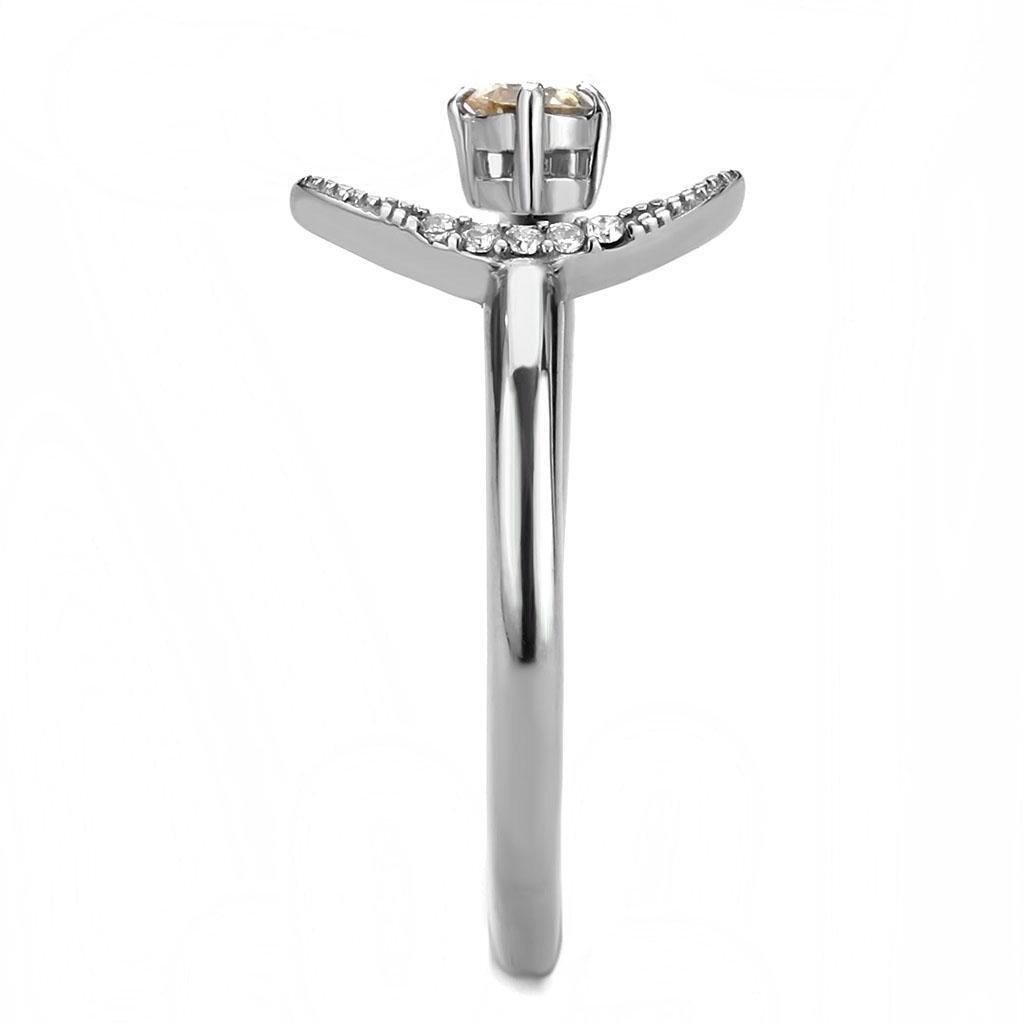DA358 - High polished (no plating) Stainless Steel Ring with AAA Grade CZ  in Champagne-3