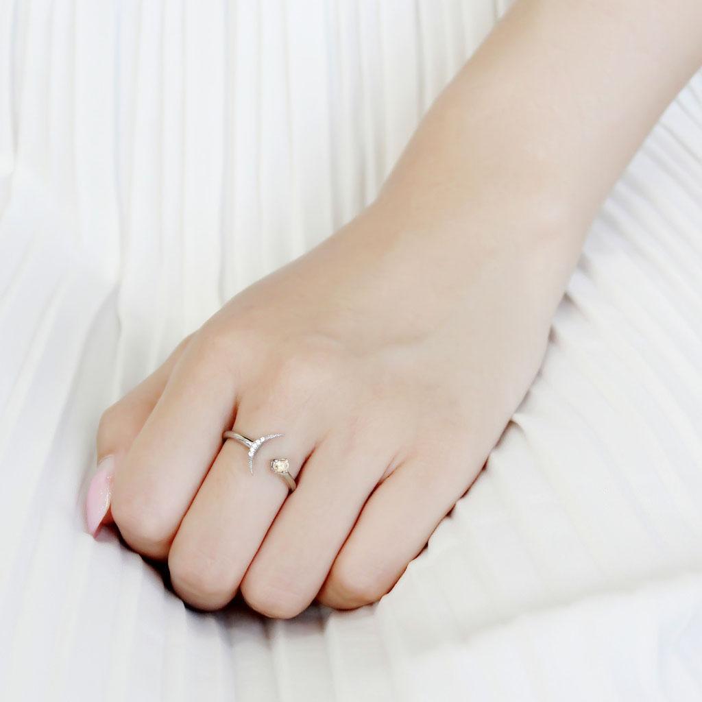 DA358 - High polished (no plating) Stainless Steel Ring with AAA Grade CZ  in Champagne-4