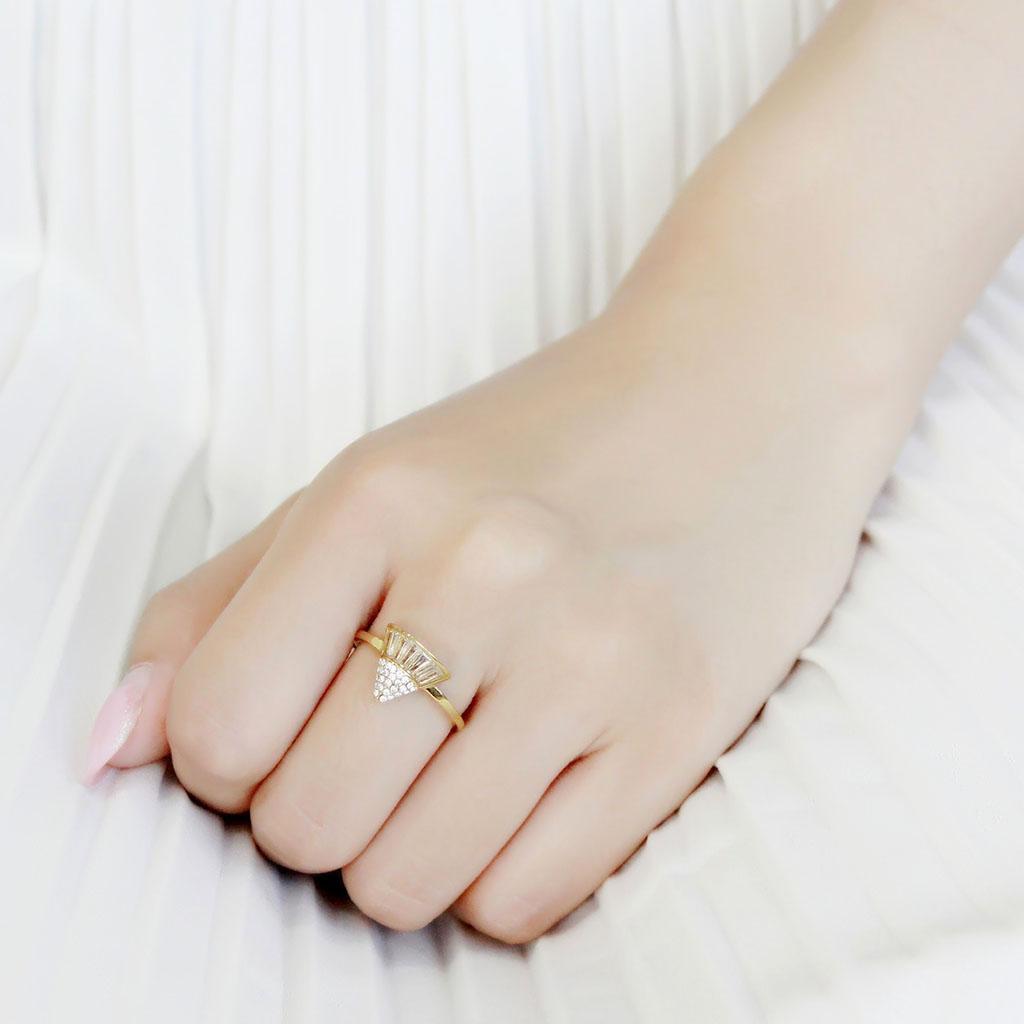 DA359 - IP Gold(Ion Plating) Stainless Steel Ring with AAA Grade CZ  in Clear-4