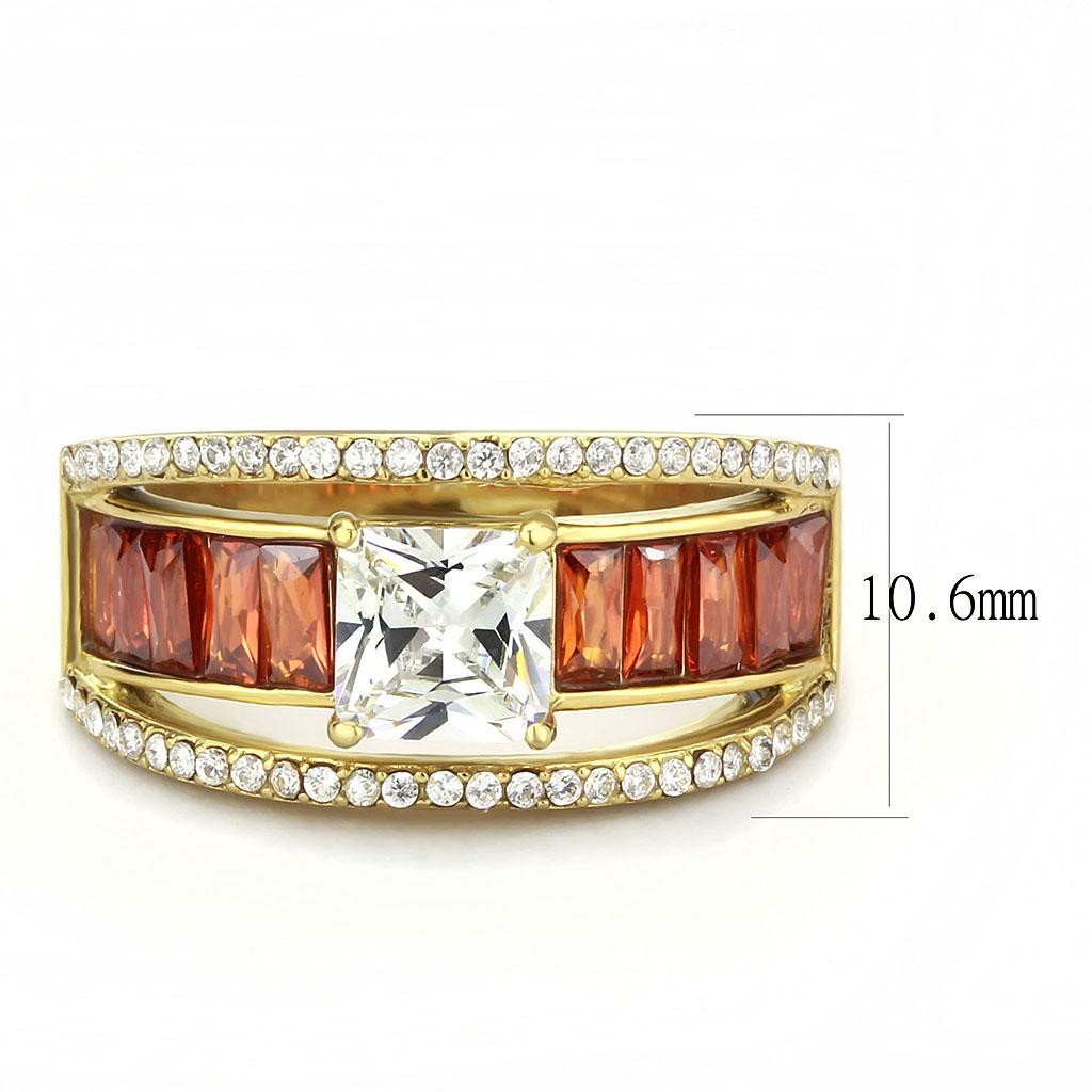 DA360 - IP Gold(Ion Plating) Stainless Steel Ring with AAA Grade CZ  in Garnet-1