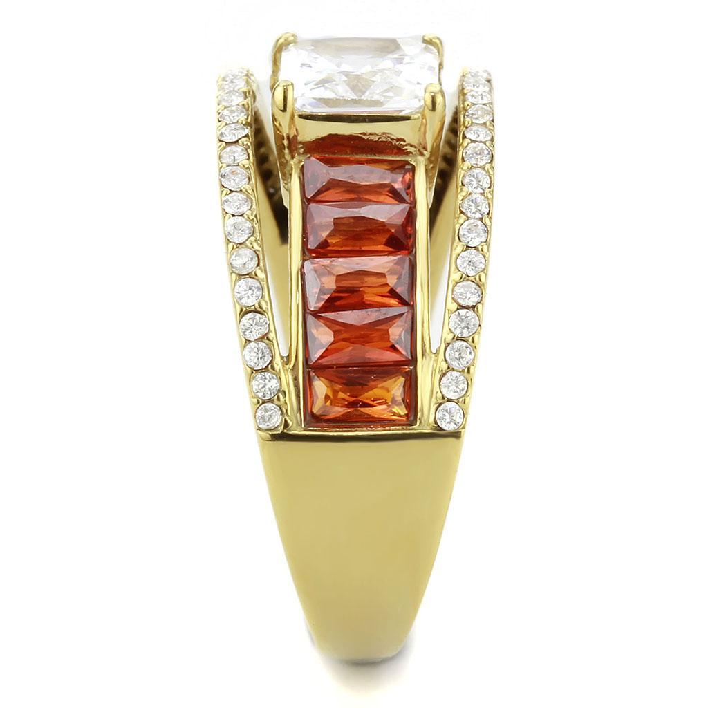 DA360 - IP Gold(Ion Plating) Stainless Steel Ring with AAA Grade CZ  in Garnet-3
