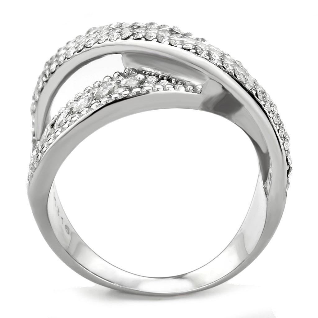 DA361 - High polished (no plating) Stainless Steel Ring with AAA Grade CZ  in Clear-2