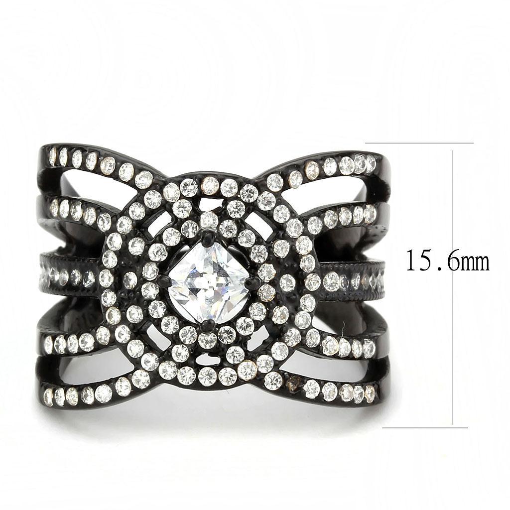 DA363 - IP Black(Ion Plating) Stainless Steel Ring with AAA Grade CZ  in Clear-1