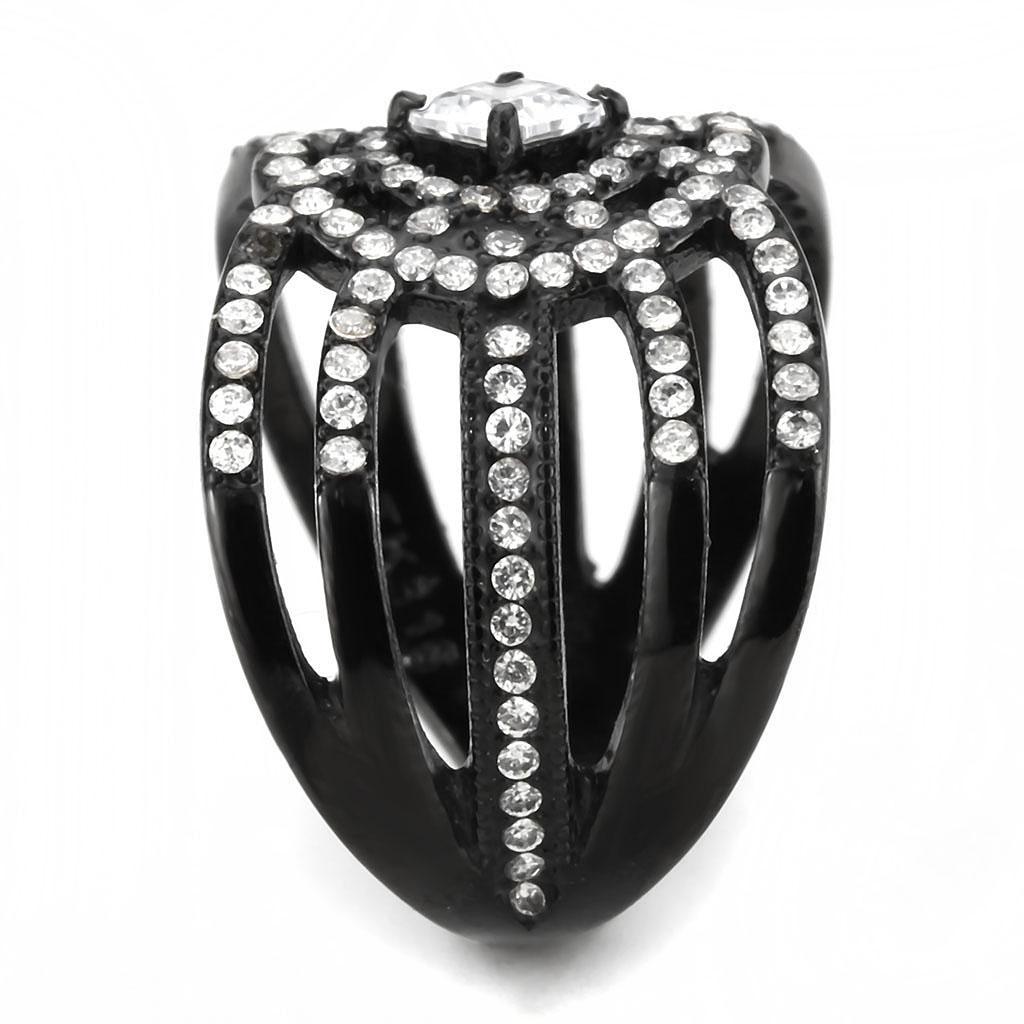 DA363 - IP Black(Ion Plating) Stainless Steel Ring with AAA Grade CZ  in Clear-3