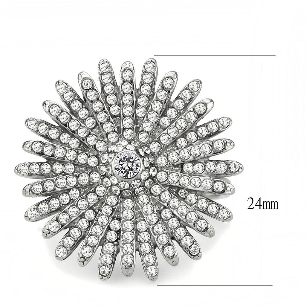DA364 - High polished (no plating) Stainless Steel Ring with AAA Grade CZ  in Clear-1