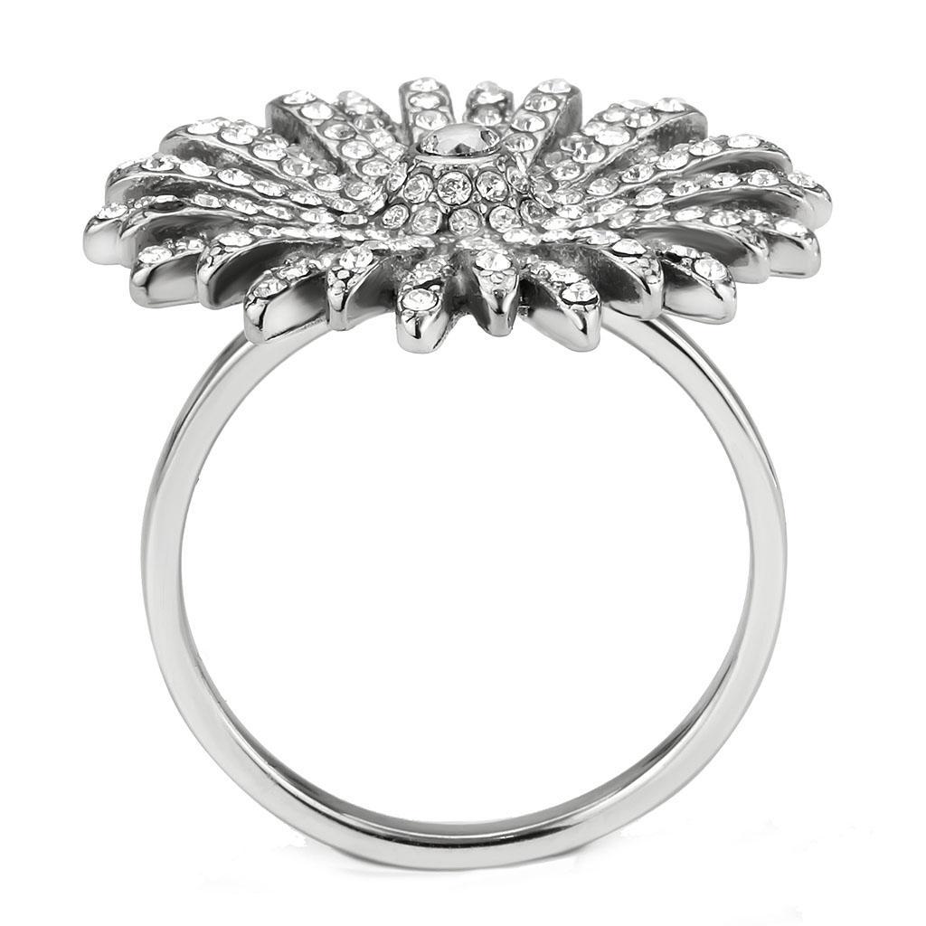 DA364 - High polished (no plating) Stainless Steel Ring with AAA Grade CZ  in Clear-2