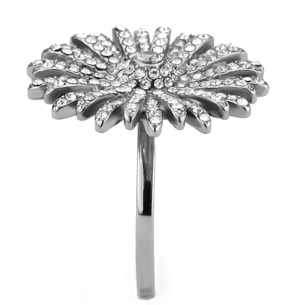 DA364 - High polished (no plating) Stainless Steel Ring with AAA Grade CZ  in Clear-3