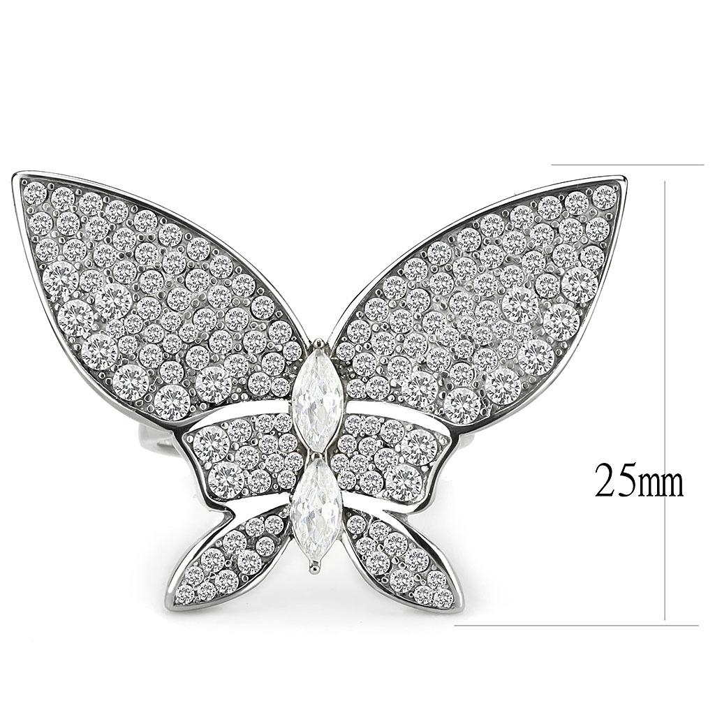 DA365 - High polished (no plating) Stainless Steel Ring with AAA Grade CZ  in Clear-1