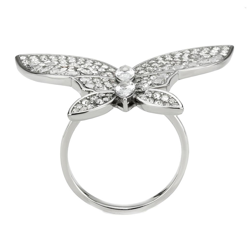 DA365 - High polished (no plating) Stainless Steel Ring with AAA Grade CZ  in Clear-2