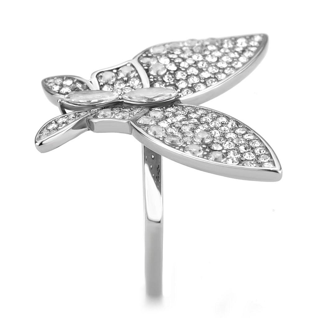 DA365 - High polished (no plating) Stainless Steel Ring with AAA Grade CZ  in Clear-3
