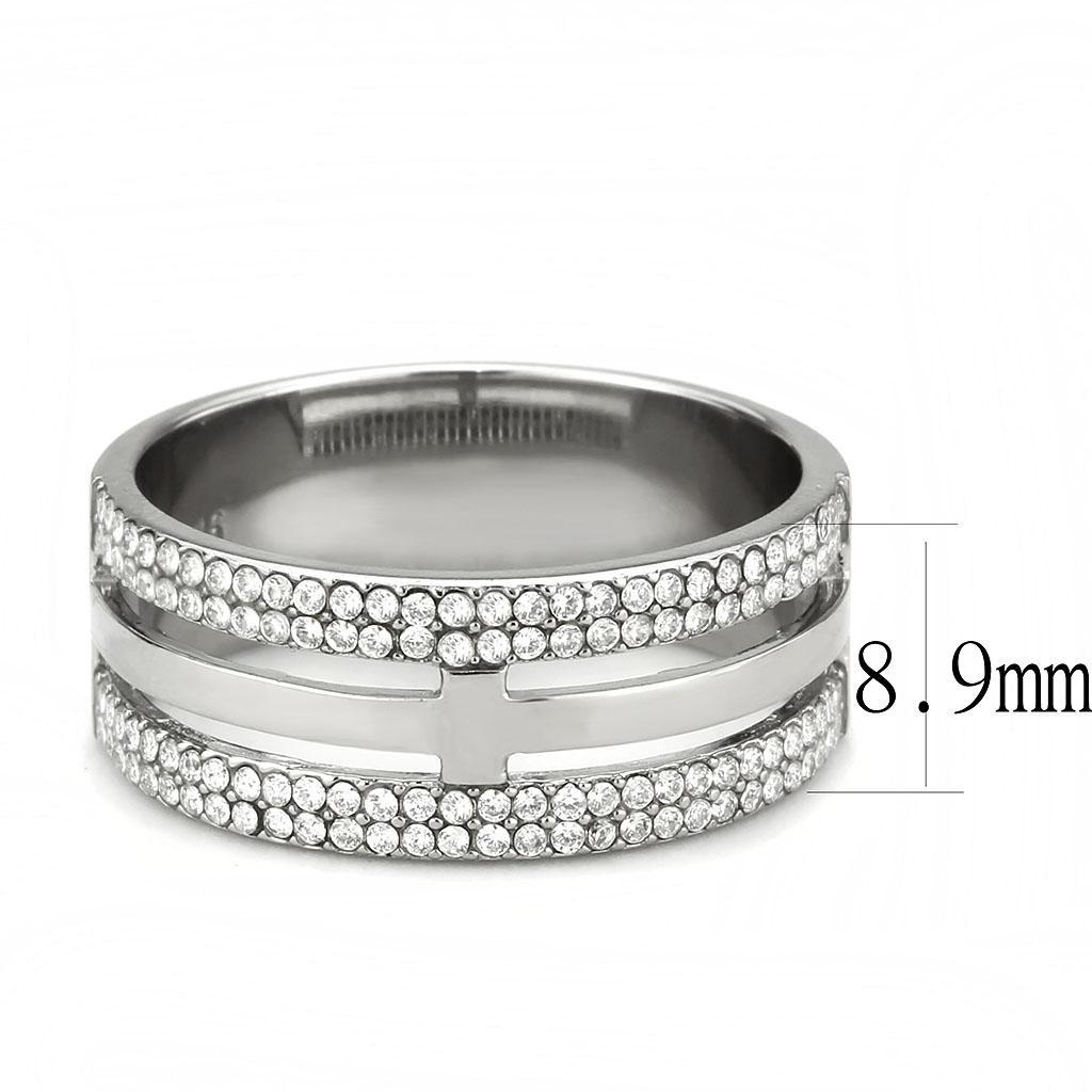 DA366 - High polished (no plating) Stainless Steel Ring with AAA Grade CZ  in Clear-1
