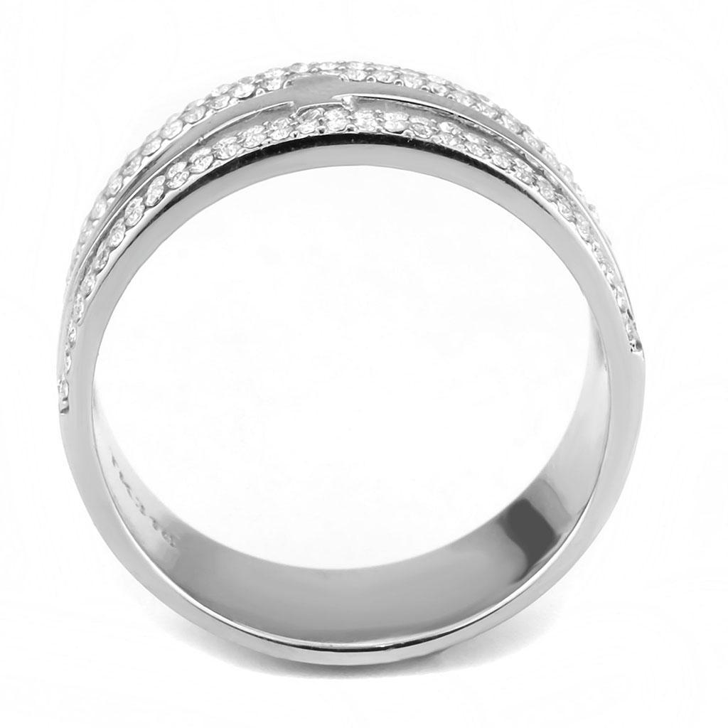 DA366 - High polished (no plating) Stainless Steel Ring with AAA Grade CZ  in Clear-2