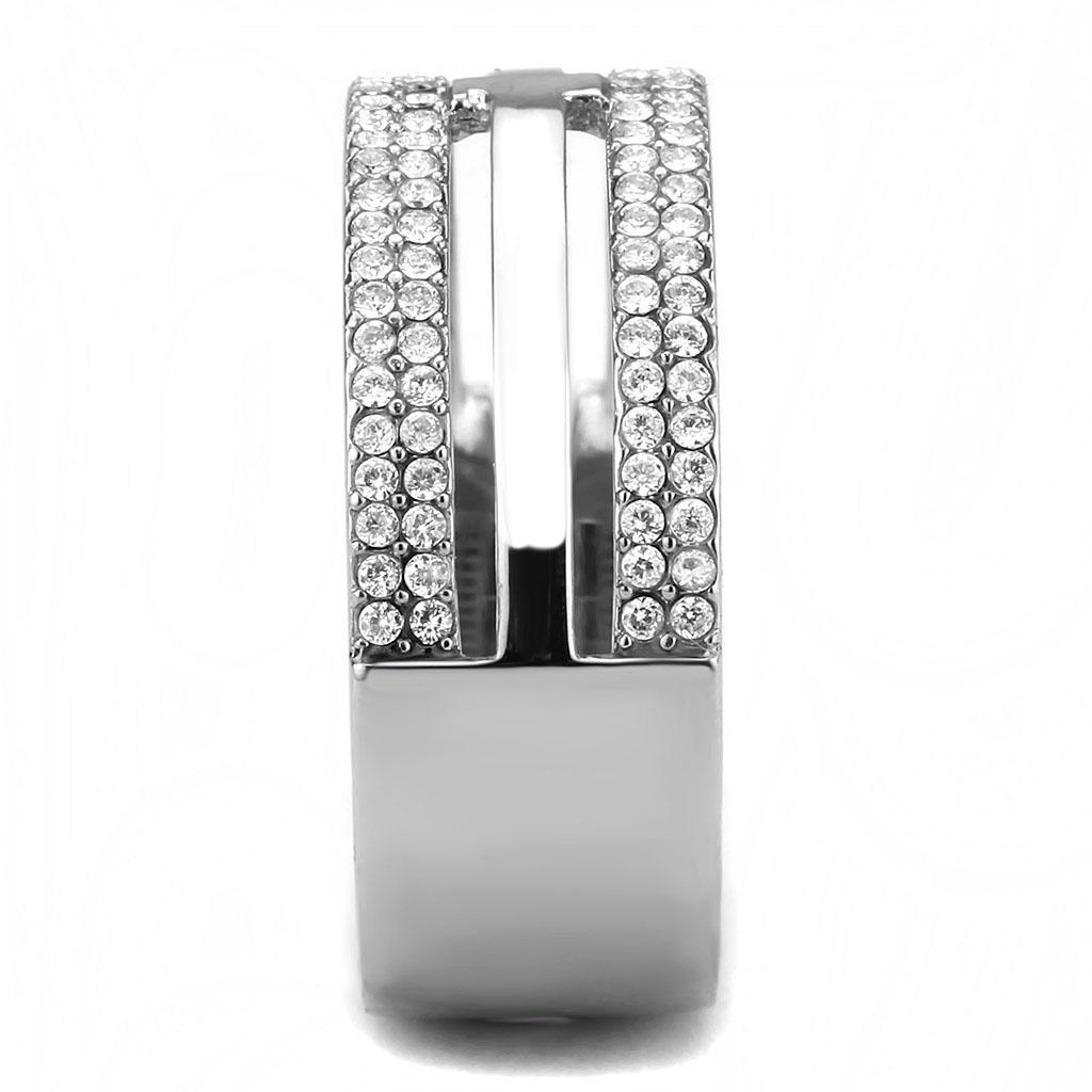 DA366 - High polished (no plating) Stainless Steel Ring with AAA Grade CZ  in Clear-3