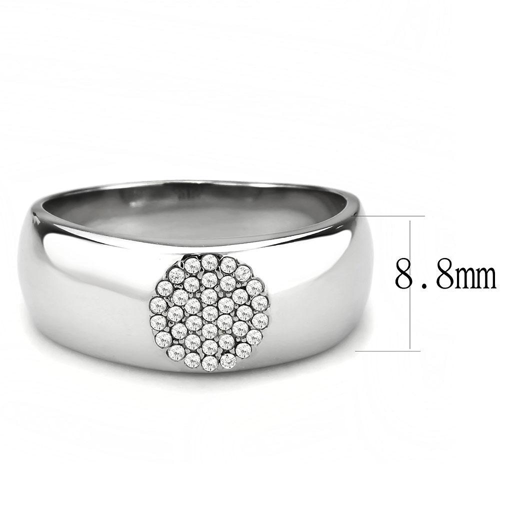 DA367 - High polished (no plating) Stainless Steel Ring with AAA Grade CZ  in Clear-1