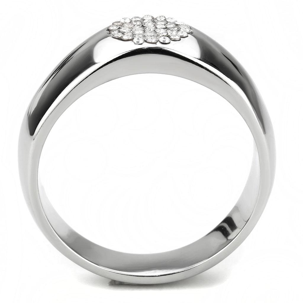 DA367 - High polished (no plating) Stainless Steel Ring with AAA Grade CZ  in Clear-2