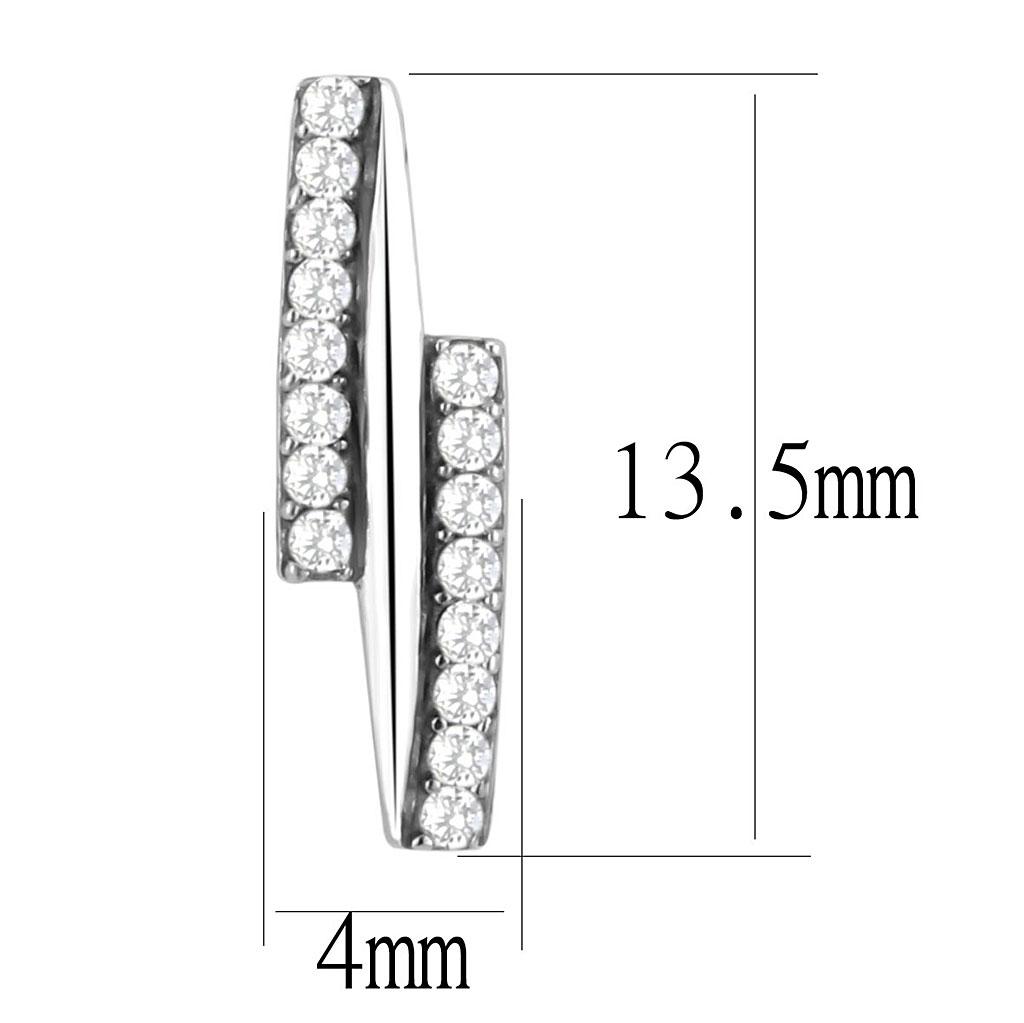 DA369 - High polished (no plating) Stainless Steel Earrings with AAA Grade CZ  in Clear-1