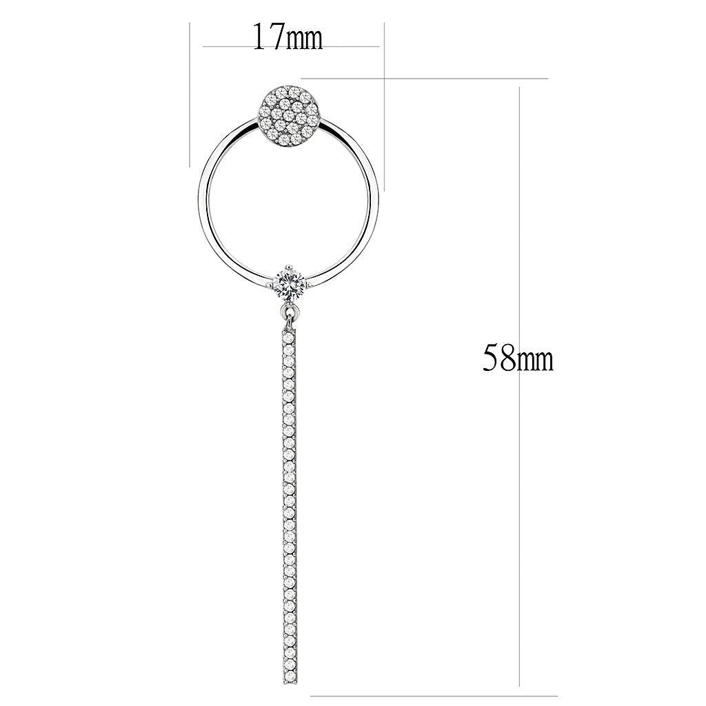 DA371 - High polished (no plating) Stainless Steel Earrings with AAA Grade CZ  in Clear-1