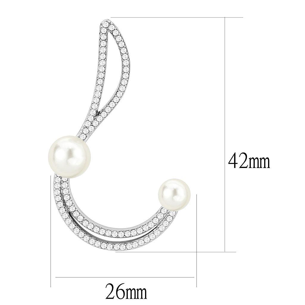 DA375 - High polished (no plating) Stainless Steel Earrings with Synthetic Pearl in White-1