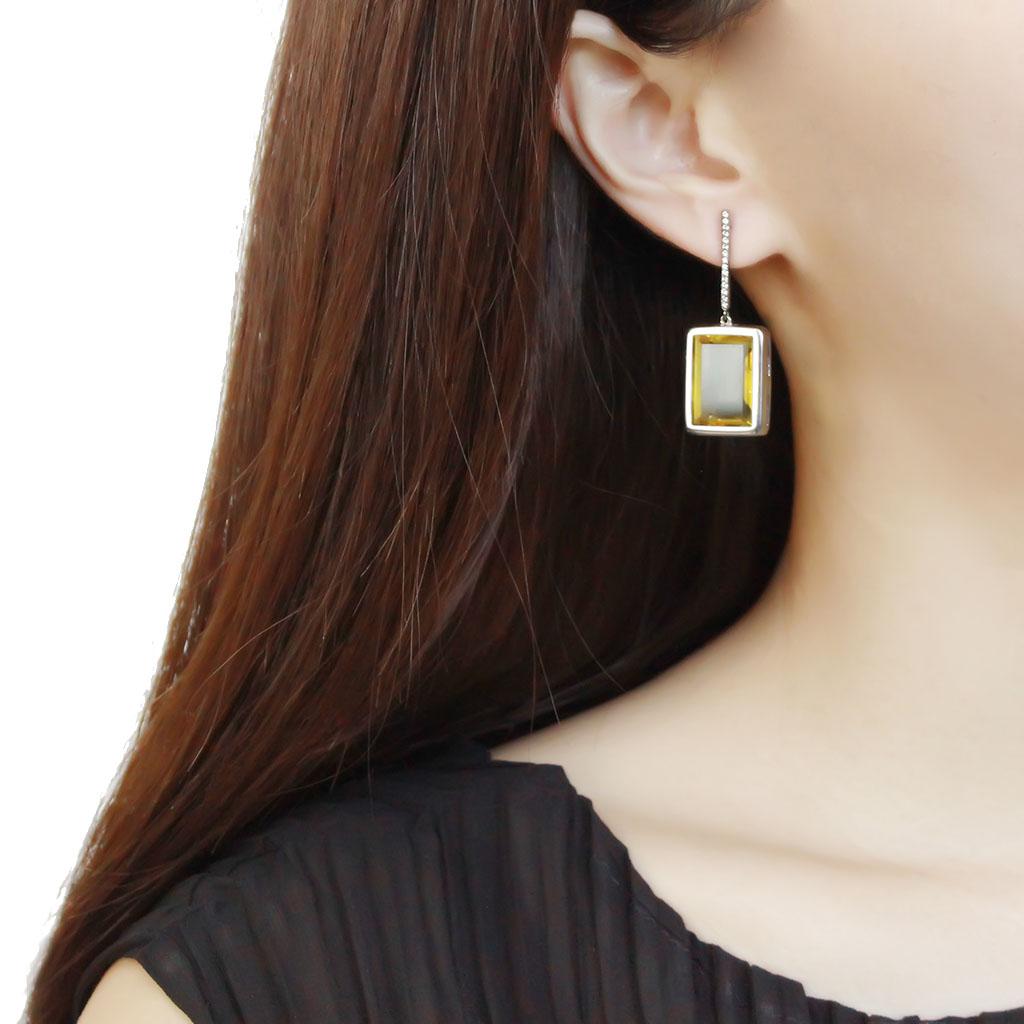 DA378 - High polished (no plating) Stainless Steel Earrings with Top Grade Crystal  in Topaz-2