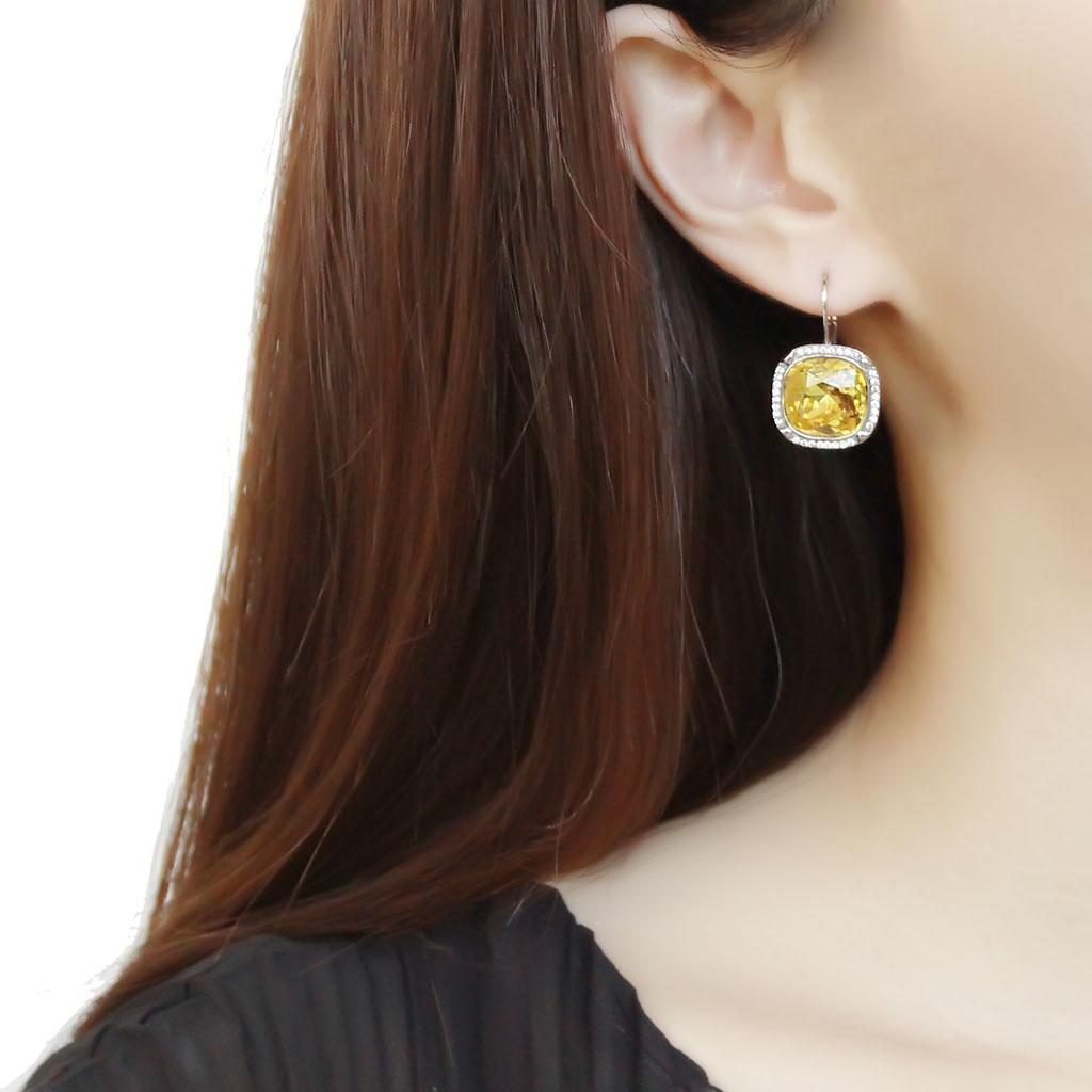 DA379 - High polished (no plating) Stainless Steel Earrings with Top Grade Crystal  in Topaz-2