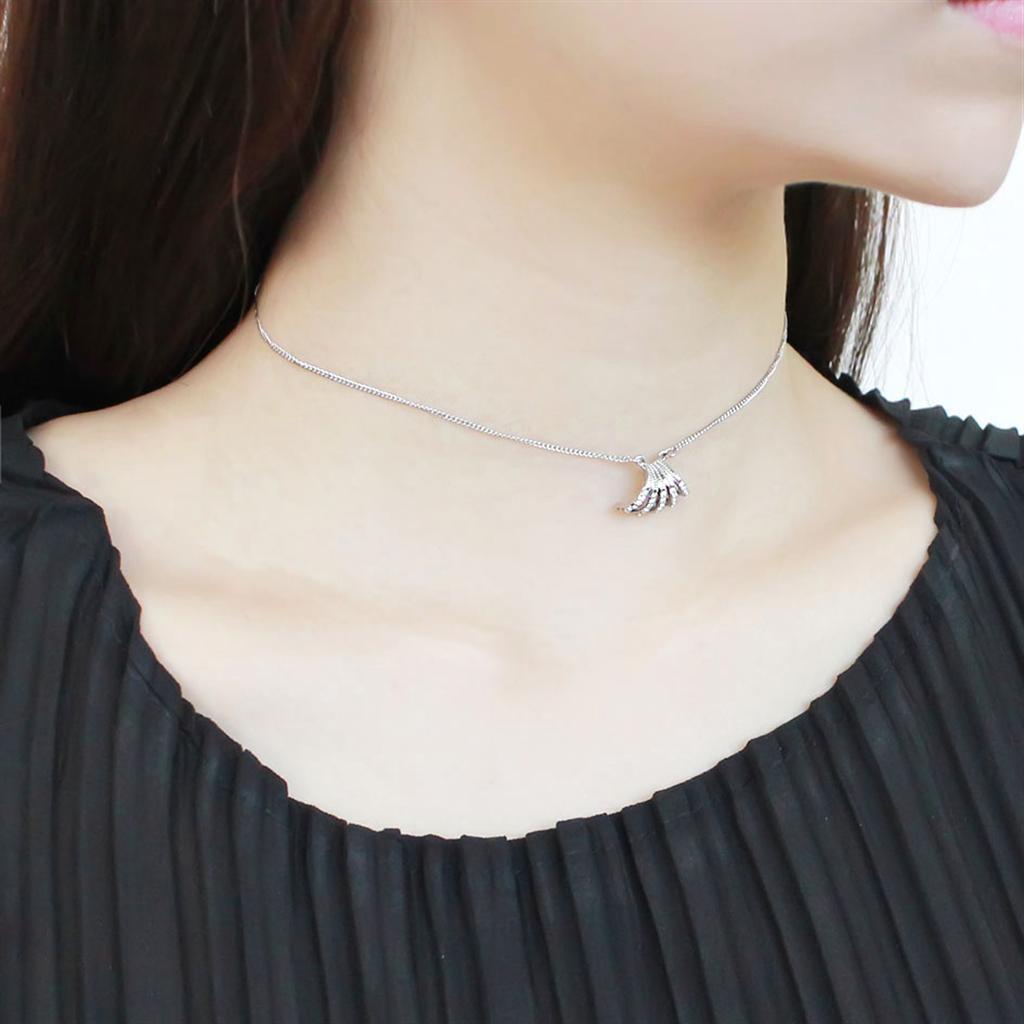 DA380 - High polished (no plating) Stainless Steel Chain Pendant with AAA Grade CZ  in Clear-2