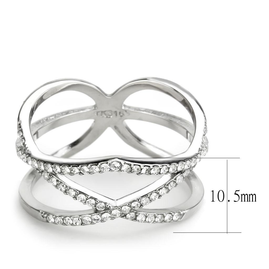 DA381 - High polished (no plating) Stainless Steel Ring with AAA Grade CZ  in Clear-1
