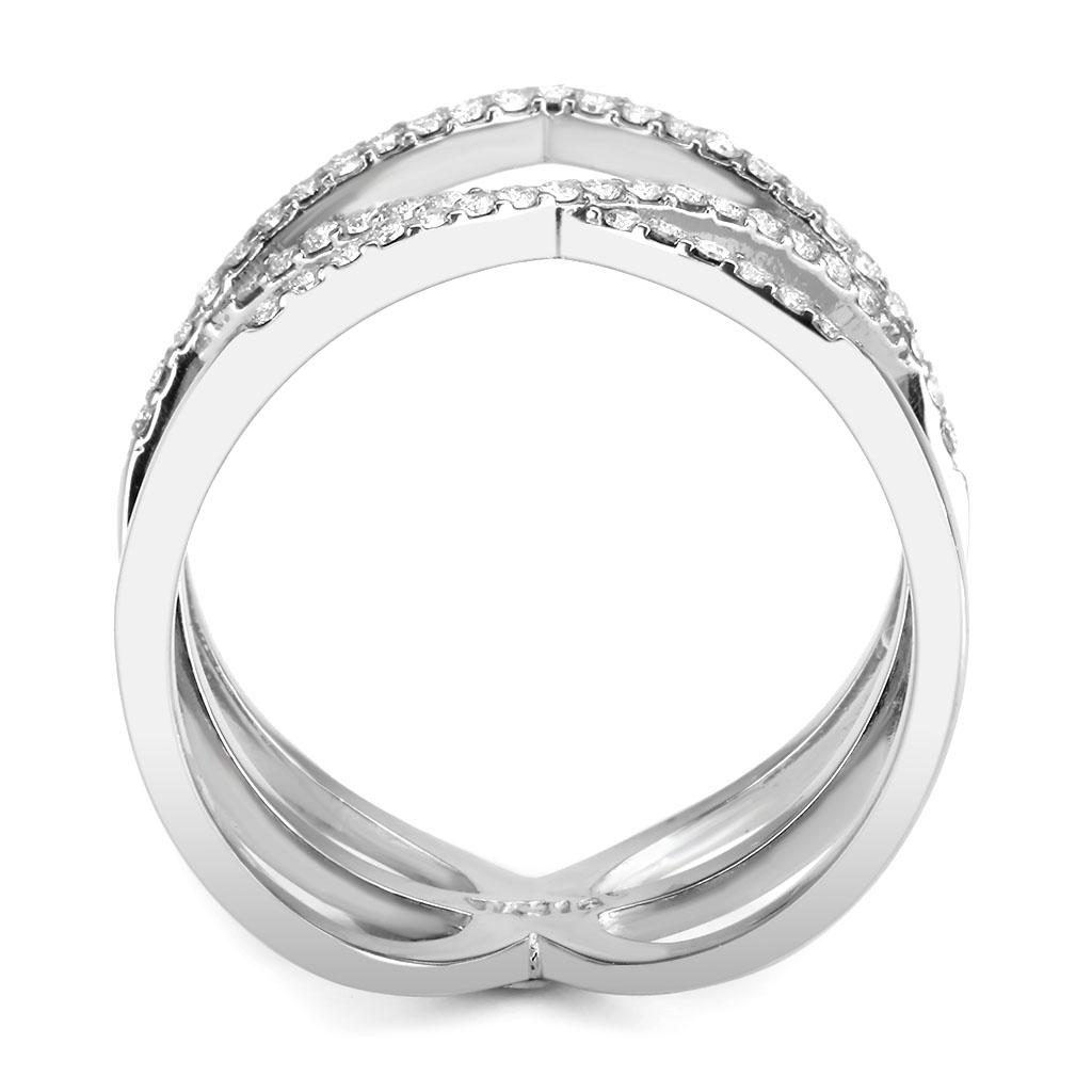DA381 - High polished (no plating) Stainless Steel Ring with AAA Grade CZ  in Clear-2